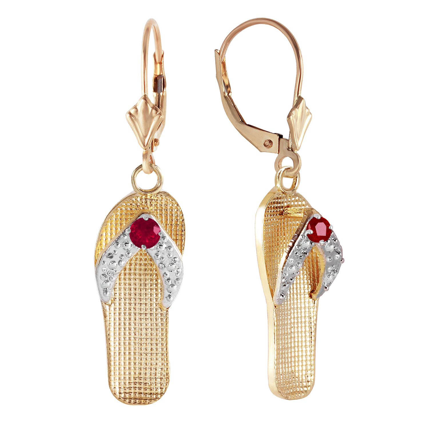 14k Solid Gold Shoes Leverback Earring WNatural Ruby Yellow Gold 2364$